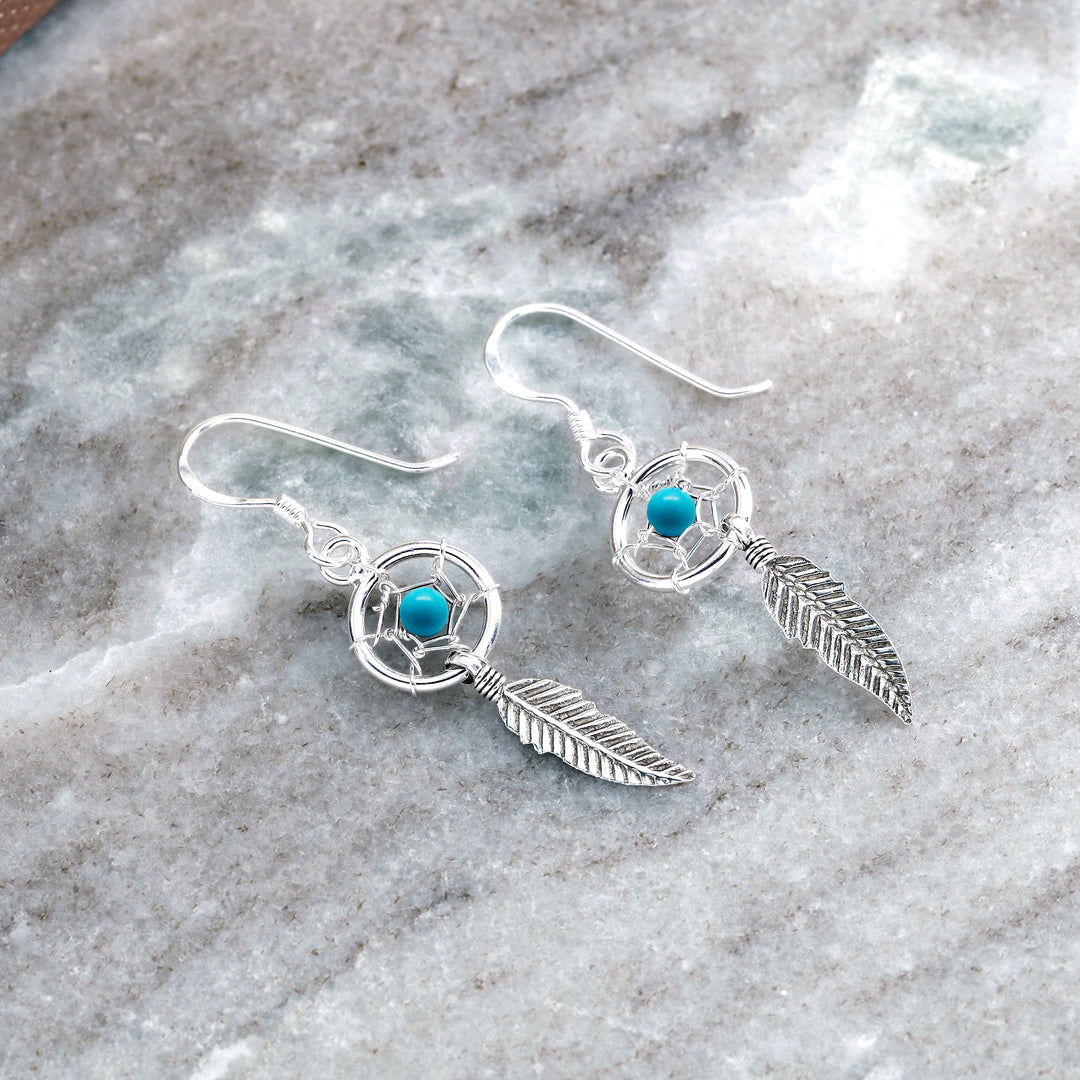925 Sterling Silver Dream Catcher Earrings, Dream Catcher Earrings, Turquoise Dream Catcher Feather Earrings, Dream Catcher Earrings, Oxidize Feather Earrings, Silver Feather Earrings, Fish Hook Dangle Earrings, Hypoallergenic Earrings