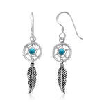 Load image into Gallery viewer, 925 Sterling Silver Dream Catcher Earrings, Dream Catcher Earrings, Turquoise Dream Catcher Feather Earrings, Dream Catcher Earrings, Oxidize Feather Earrings, Silver Feather Earrings, Fish Hook Dangle Earrings, Hypoallergenic Earrings
