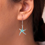 Load image into Gallery viewer, 925 Sterling Silver Blue Opal Dangle Earrings, Starfish Earrings, Starfish Dangle Earrings, Sea Life Earrings, Silver Earrings, Blue Opal Earrings, Fish Hook Dangle Earrings, Hypoallergenic Earrings,  Lab Created Opal Earrings
