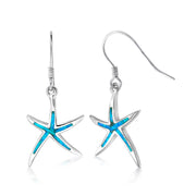 925 Sterling Silver Blue Opal Dangle Earrings, Starfish Earrings, Starfish Dangle Earrings, Sea Life Earrings, Silver Earrings, Blue Opal Earrings, Fish Hook Dangle Earrings, Hypoallergenic Earrings,  Lab Created Opal Earrings