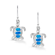 925 Sterling Silver Blue Opal Turtle Earrings, Turtle Dangle Earrings, Blue Opal Turtle Earrings, Fish Hook Turtle Earrings, Simulated Opal Dangle Earrings, Hypoallergenic Earrings