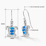 Load image into Gallery viewer, 925 Sterling Silver Blue Opal Turtle Earrings, Turtle Dangle Earrings, Blue Opal Turtle Earrings, Fish Hook Turtle Earrings, Simulated Opal Dangle Earrings, Hypoallergenic Earrings
