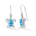 Load image into Gallery viewer, 925 Sterling Silver Blue Opal Turtle Earrings, Turtle Dangle Earrings, Blue Opal Turtle Earrings, Fish Hook Turtle Earrings, Simulated Opal Dangle Earrings, Hypoallergenic Earrings
