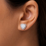 Load image into Gallery viewer, 925 Sterling Silver Trianlge Opal Halo Earrings, Opal Halo Stud Earrings, Silver Opal Triangle Earrings, Simulated White Opal Stud Earrings, Hypoallergenic Studs