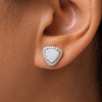 Load image into Gallery viewer, 925 Sterling Silver Trianlge Opal Halo Earrings, Opal Halo Stud Earrings, Silver Opal Triangle Earrings, Simulated White Opal Stud Earrings, Hypoallergenic Studs