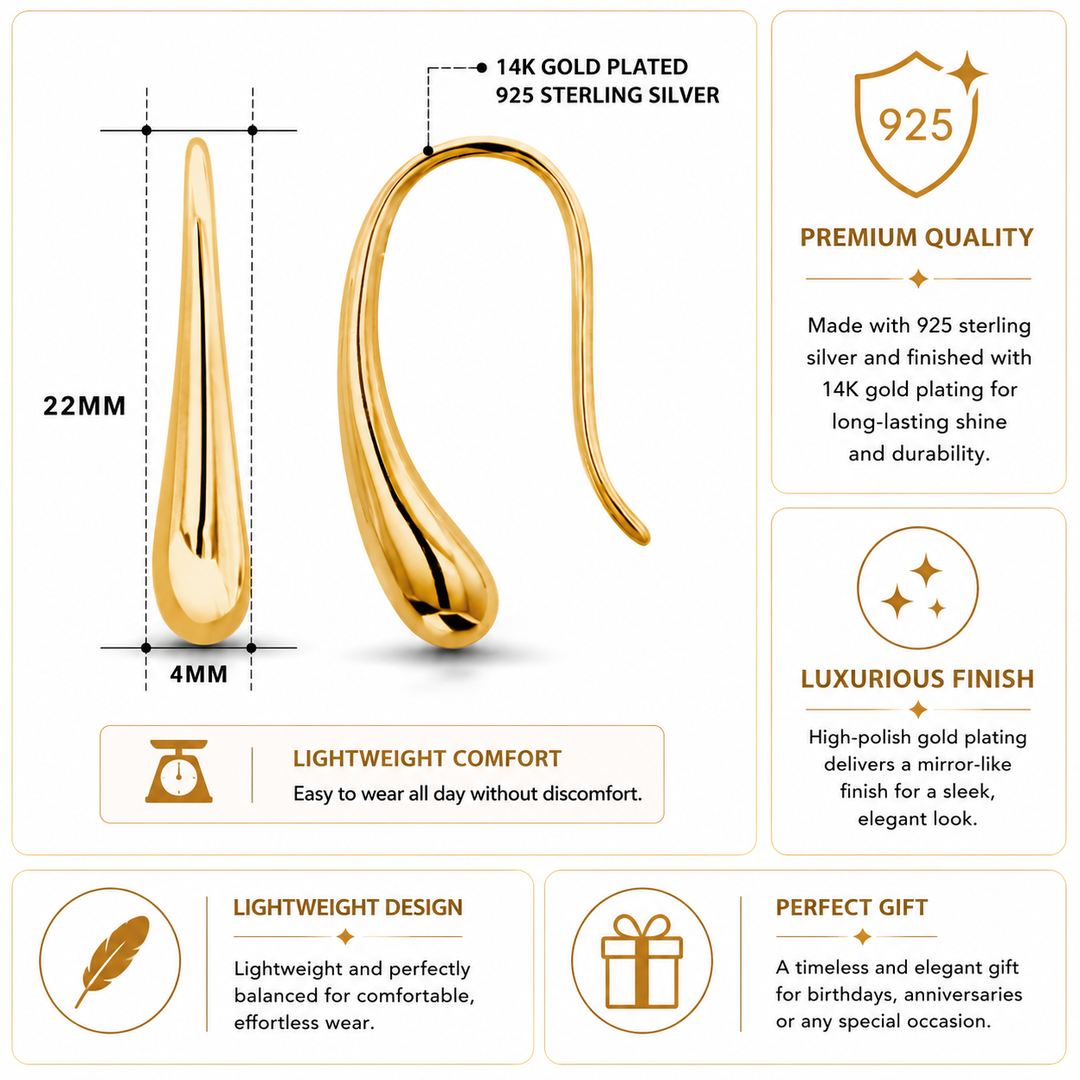 925 Sterling Silver Teardrop Dangle Earrings for Women, Hypoallergenic Lightweight Minimalist Raindrop Drop Earrings, Modern Elegant Jewelry Gift for Everyday Wear