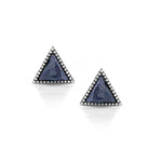 Load image into Gallery viewer, 925 Sterling Silver Triangle Navy Blue Goldstone Studs Earrings, Triangle Studs, Oxidize Triangle Studs, Silver Triangle Studs, Blue Stone Studs, Silver Studs
