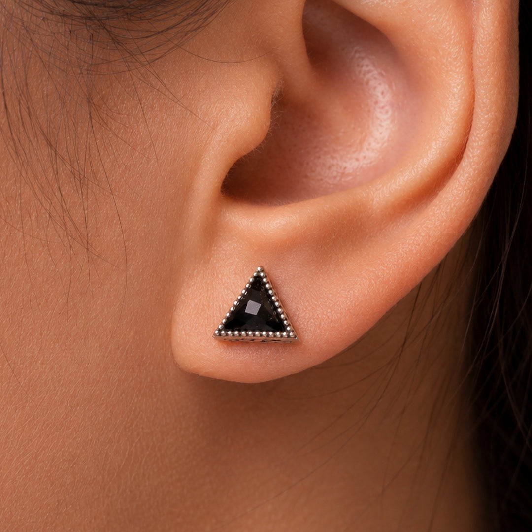 925 Sterling Silver Triangle Navy Blue Goldstone Studs Earrings, Triangle Studs, Oxidize Triangle Studs, Silver Triangle Studs, Blue Stone Studs, Silver Studs