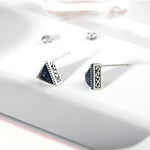 Load image into Gallery viewer, 925 Sterling Silver Triangle Navy Blue Goldstone Studs Earrings, Triangle Studs, Oxidize Triangle Studs, Silver Triangle Studs, Blue Stone Studs, Silver Studs
