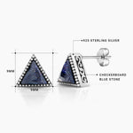 Load image into Gallery viewer, 925 Sterling Silver Triangle Navy Blue Goldstone Studs Earrings, Triangle Studs, Oxidize Triangle Studs, Silver Triangle Studs, Blue Stone Studs, Silver Studs
