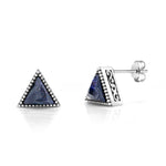 Load image into Gallery viewer, 925 Sterling Silver Triangle Navy Blue Goldstone Studs Earrings, Triangle Studs, Oxidize Triangle Studs, Silver Triangle Studs, Blue Stone Studs, Silver Studs
