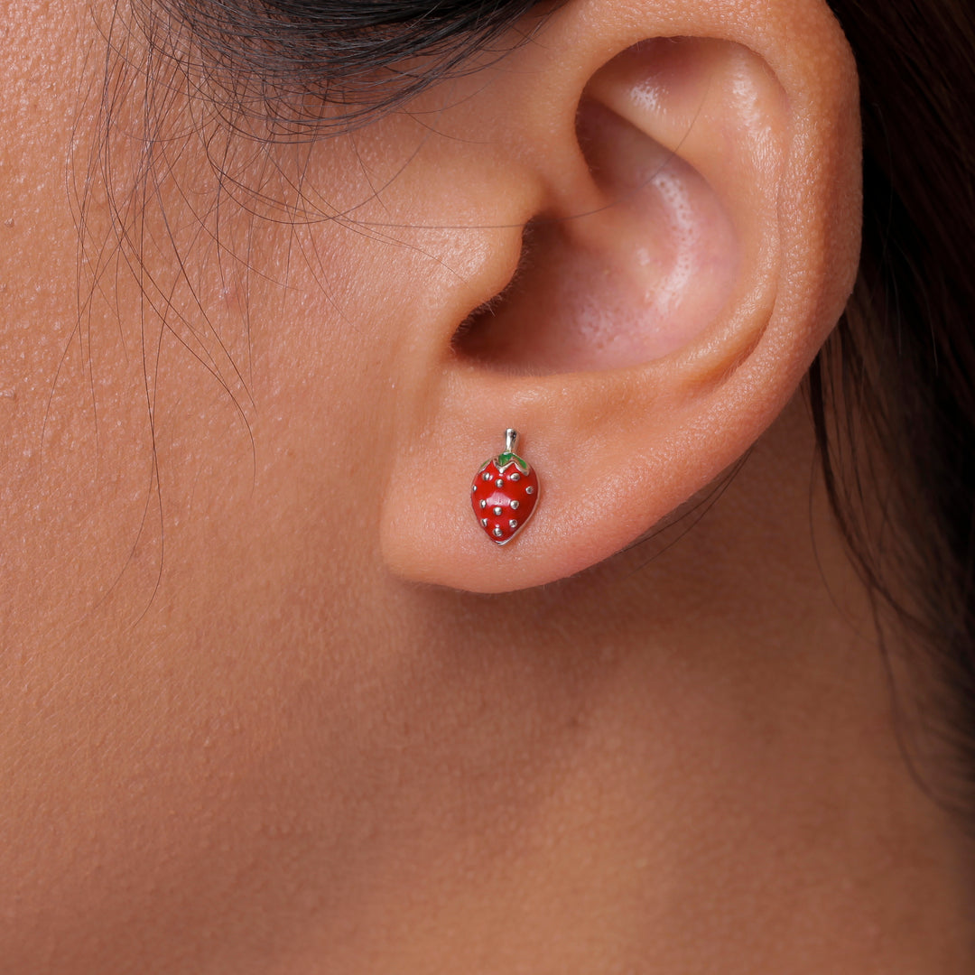 925 Sterling Silver Strawberry Studs,strawberry Studs, Fruit stud Earrings, Berry Studs, Silver Studs, Red Strawberry Studs