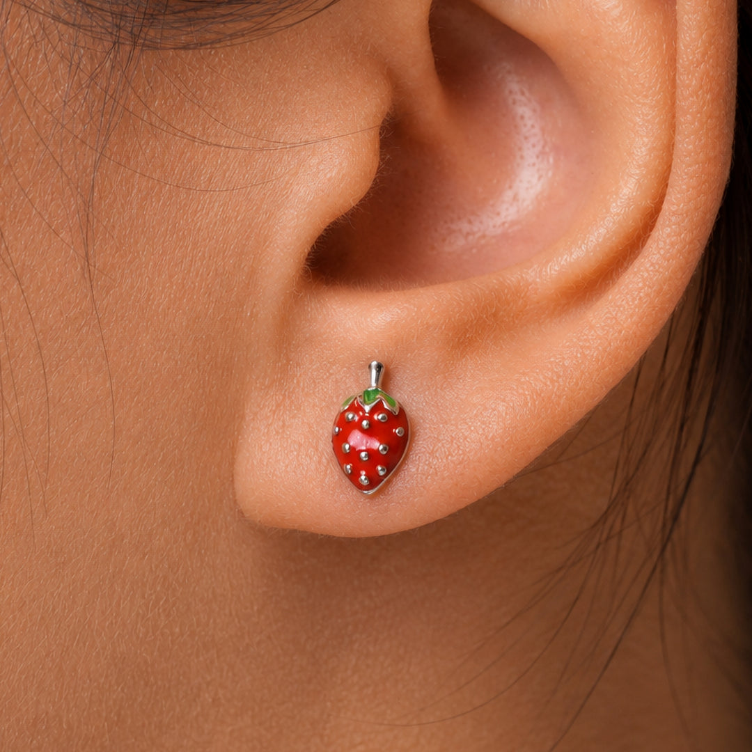 925 Sterling Silver Strawberry Studs,strawberry Studs, Fruit stud Earrings, Berry Studs, Silver Studs, Red Strawberry Studs