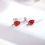 Load image into Gallery viewer, 925 Sterling Silver Strawberry Studs,strawberry Studs, Fruit stud Earrings, Berry Studs, Silver Studs, Red Strawberry Studs
