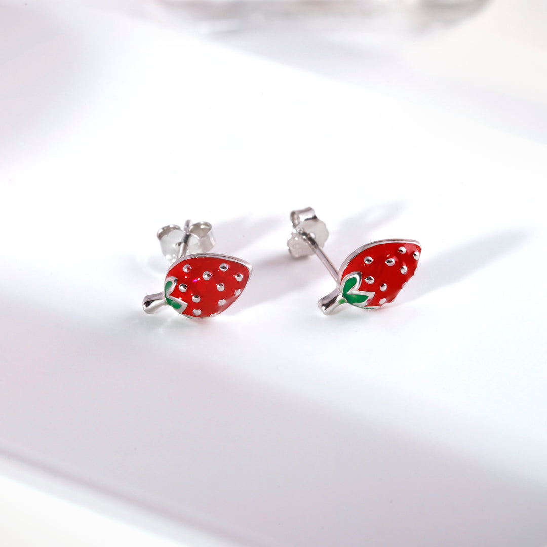 925 Sterling Silver Strawberry Studs,strawberry Studs, Fruit stud Earrings, Berry Studs, Silver Studs, Red Strawberry Studs