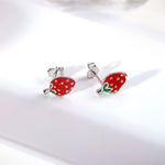 Load image into Gallery viewer, 925 Sterling Silver Strawberry Studs,strawberry Studs, Fruit stud Earrings, Berry Studs, Silver Studs, Red Strawberry Studs