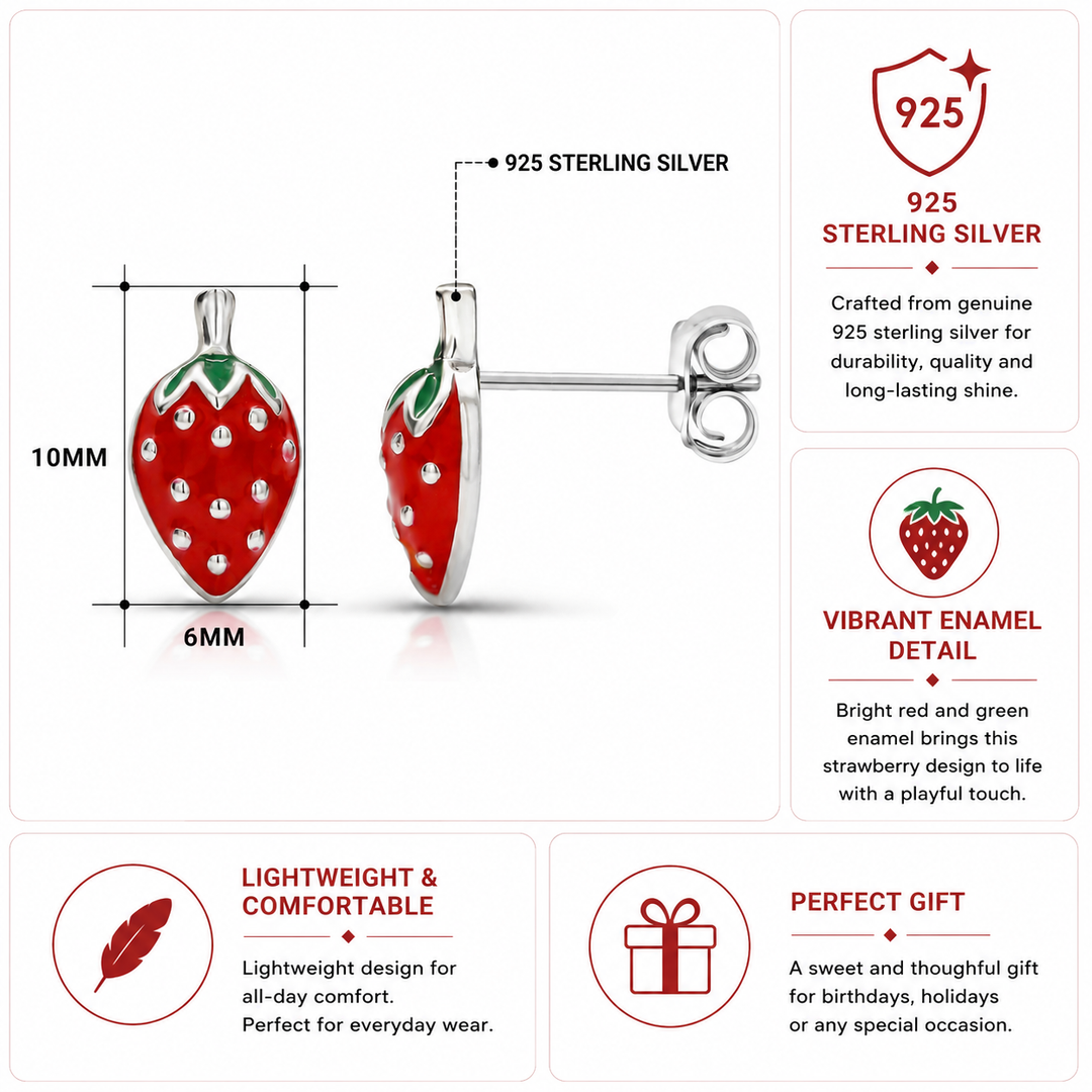 925 Sterling Silver Strawberry Studs,strawberry Studs, Fruit stud Earrings, Berry Studs, Silver Studs, Red Strawberry Studs