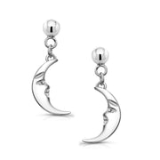 925 Sterling Silver Charming Crescent Moon Face Silver Dangle Earrings, Moon Earrings, Space Earrings, Crescent Moon Earrings, Celestial Earrings, Moon Dangle Earrings, Hypoallergenic Earrings