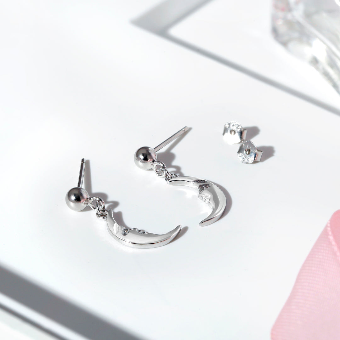925 Sterling Silver Moon Dangle Earrings,  Dangle Earrings, Moon Earrings, Space Earrings, Crescent Moon Earrings, Celestial Earrings, Moon Dangle Earrings, Hypoallergenic Earrings