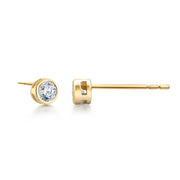 14K Solid Yellow Gold Bezel- Set Stud Earrings, Cz Bezel Stud Earrings, Bezel Stud Earrings, Classic Gold Studs, Friction Back Studs