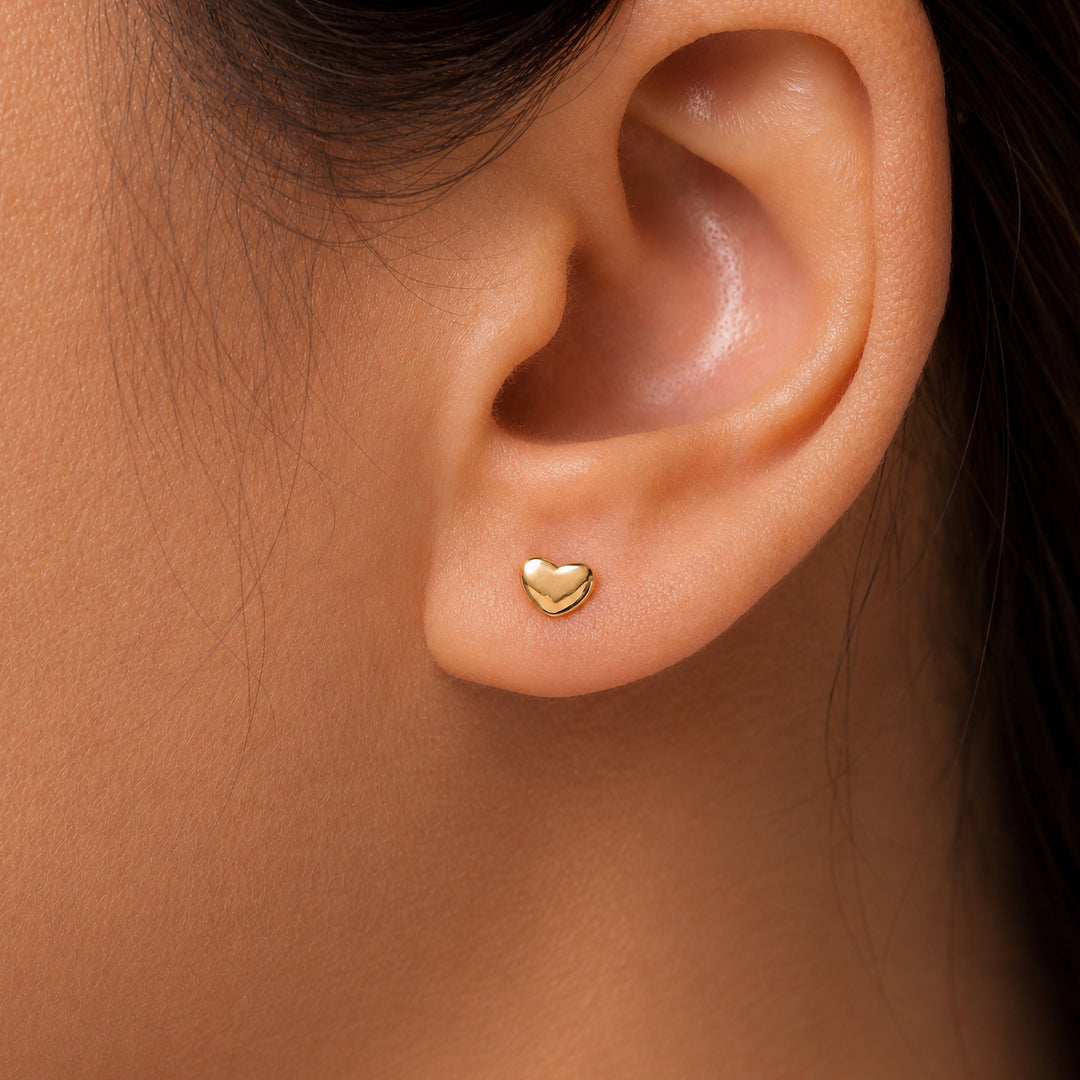 14K Solid Yellow Gold Heart Studs, Heart Studs Earrings, Dainty Heart Studs,Tiny Studs, Puff Heart Studs