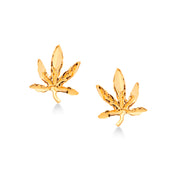 14K Yellow Gold Leaf Stud Earrings, Cannabis Stud Earrings, Leaf Jewelry, Dainty Studs, Tiny Studs, Friction Studs