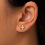 Load image into Gallery viewer, 14K Yellow Gold Leaf Stud Earrings, Cannabis Stud Earrings, Leaf Jewelry, Dainty Studs, Tiny Studs, Friction Studs