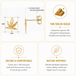 Load image into Gallery viewer, 14K Yellow Gold Leaf Stud Earrings, Cannabis Stud Earrings, Leaf Jewelry, Dainty Studs, Tiny Studs, Friction Studs