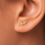 Load image into Gallery viewer, 14K Solid Yellow Gold Thunderbolt Earrings, Lightning Bolt Stud Earrings, Sparkle Earrings, Flash Light Earrings, Tiny Studs, Dainty Gold Studs