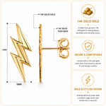 Load image into Gallery viewer, 14K Solid Yellow Gold Thunderbolt Earrings, Lightning Bolt Stud Earrings, Sparkle Earrings, Flash Light Earrings, Tiny Studs, Dainty Gold Studs