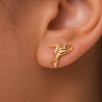 Load image into Gallery viewer, 14K Gold  Hummingbird Stud Earrings,  Gold Hummingbird Stud Earrings, Origami Bird Studs, Bird stud Earrings, Bird Jewelry