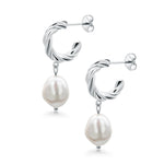 Load image into Gallery viewer, Silver Twisted Pearl Hoops, Chunky Twisted Hoops, Dangle Earrings, Pearl Dangle Earrings, Pearl Hoop Earrings
