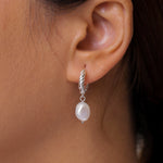 Load image into Gallery viewer, Silver Twisted Pearl Hoops, Chunky Twisted Hoops, Dangle Earrings, Pearl Dangle Earrings, Pearl Hoop Earrings
