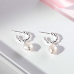 Load image into Gallery viewer, Silver Twisted Pearl Hoops, Chunky Twisted Hoops, Dangle Earrings, Pearl Dangle Earrings, Pearl Hoop Earrings
