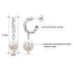 Load image into Gallery viewer, Silver Twisted Pearl Hoops, Chunky Twisted Hoops, Dangle Earrings, Pearl Dangle Earrings, Pearl Hoop Earrings
