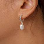 Load image into Gallery viewer, Silver Twisted Pearl Hoops, Chunky Twisted Hoops, Dangle Earrings, Pearl Dangle Earrings, Pearl Hoop Earrings
