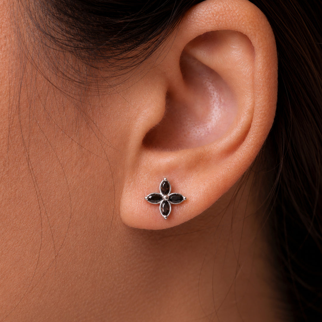 925 Sterling Silver Onyx  Marquise Cut Earrings, Marquise Onyx Stud Earrings, Sterling Silver Onyx Marquise Cut Earrings, Minimalist Flower Earrings, Floral Studs, Onyx Stud, Tiny Studs, Dainty Studs