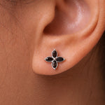 Load image into Gallery viewer, 925 Sterling Silver Onyx  Marquise Cut Earrings, Marquise Onyx Stud Earrings, Sterling Silver Onyx Marquise Cut Earrings, Minimalist Flower Earrings, Floral Studs, Onyx Stud, Tiny Studs, Dainty Studs