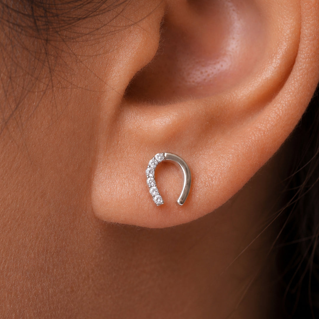 925 Sterling Silver Horseshoe CZ Earrings, Horseshoe CZ Stud Earrings, Lucky Horseshoe Studs, Horseshoe Jewelry, Horse Shoe Minimalist Earrings, Dainty Studs