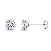 925 Sterling Silver 2.0 Cttw 6.5mm Round DEF Color Moissanite Martini Studs, Three Prong Studs, Martini Studs, Lab Created Moissanite Martini Studs