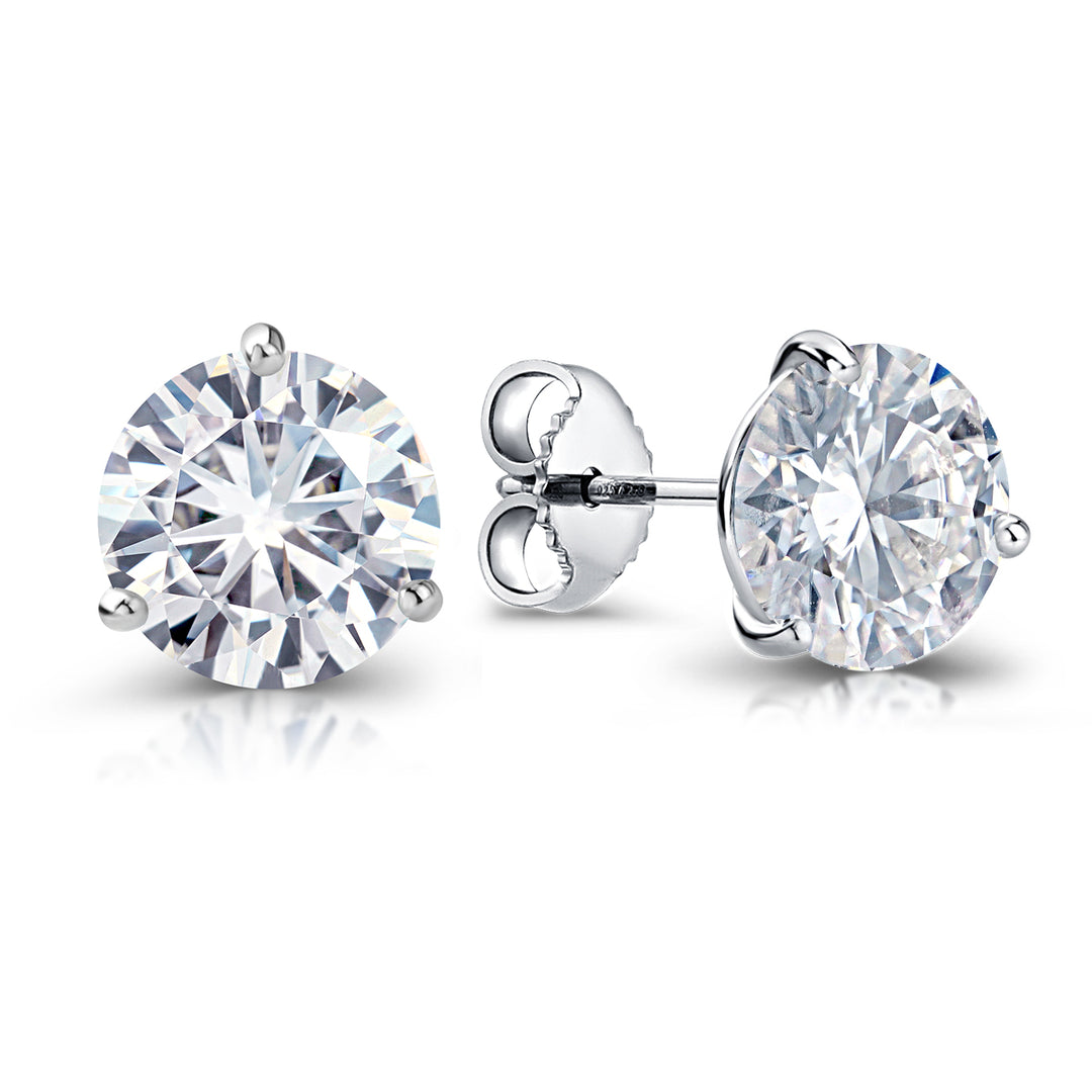 925 Sterling Silver 2.0 Cttw 6.5mm Round DEF Color Moissanite Martini Studs, Three Prong Studs, Martini Studs, Lab Created Moissanite Martini Studs