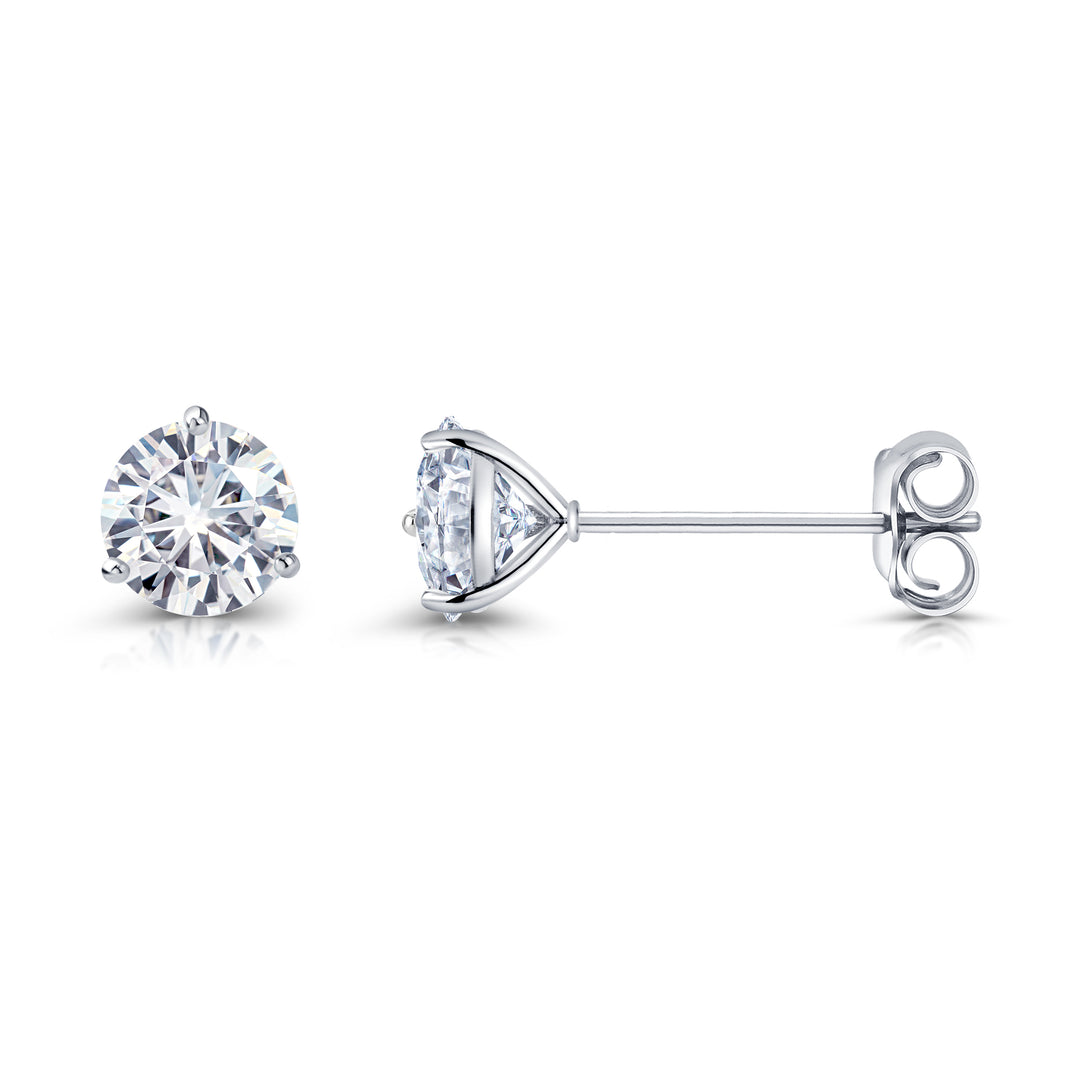 925 Sterling Silver 5mm Round 0.82Cttw DEF Color Moissanite Martini Studs, Three Prong Martini Studs, Martini Studs, 5mm Round Created Moissanite Martini Studs