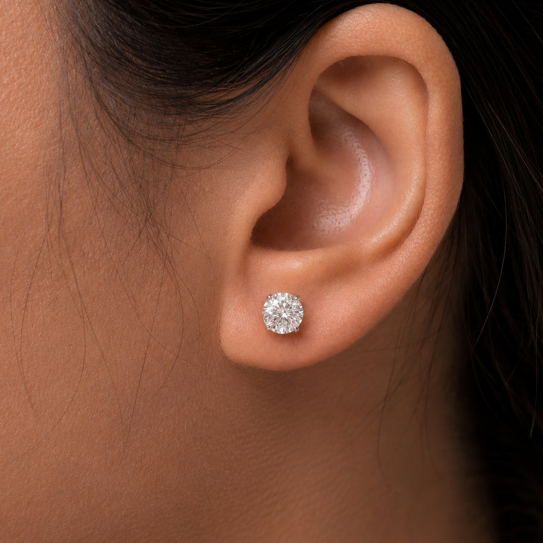 925 Sterling Silver 5mm Round 0.82Cttw DEF Color Moissanite Martini Studs, Three Prong Martini Studs, Martini Studs, 5mm Round Created Moissanite Martini Studs