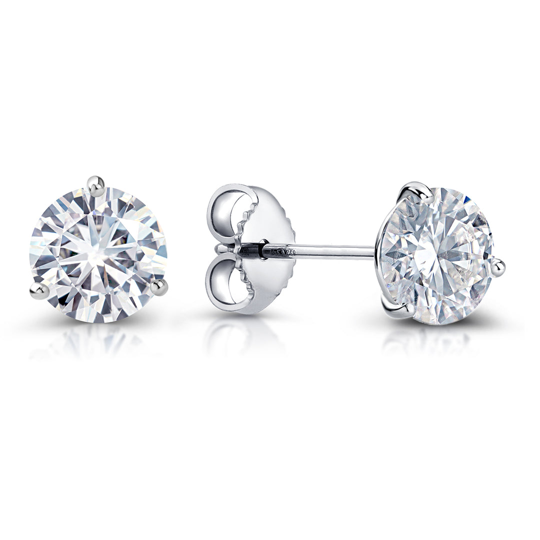 925 Sterling Silver 5mm Round 0.82Cttw DEF Color Moissanite Martini Studs, Three Prong Martini Studs, Martini Studs, 5mm Round Created Moissanite Martini Studs