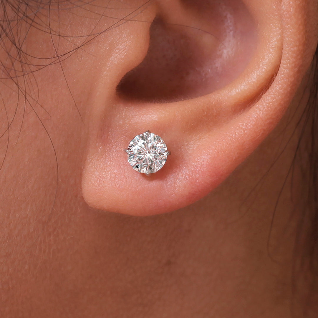 925 Sterling Silver 5mm Round 0.82Cttw DEF Color Moissanite Studs,  Lab Created Moissanite Studs, Moissanite Basket Setting Studs, Friction Back Studs