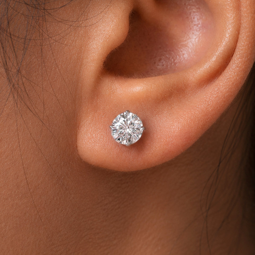 925 Sterling Silver 5mm Round 0.82Cttw DEF Color Moissanite Studs,  Lab Created Moissanite Studs, Moissanite Basket Setting Studs, Friction Back Studs