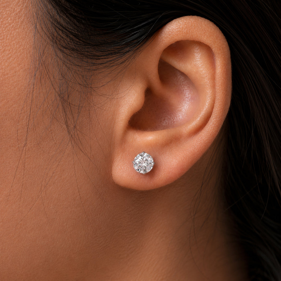 925 Sterling Silver 5mm Round 0.82Cttw DEF Color Moissanite Studs,  Lab Created Moissanite Studs, Moissanite Basket Setting Studs, Friction Back Studs
