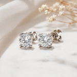 Load image into Gallery viewer, 925 Sterling Silver 5mm Round 0.82Cttw DEF Color Moissanite Studs,  Lab Created Moissanite Studs, Moissanite Basket Setting Studs, Friction Back Studs