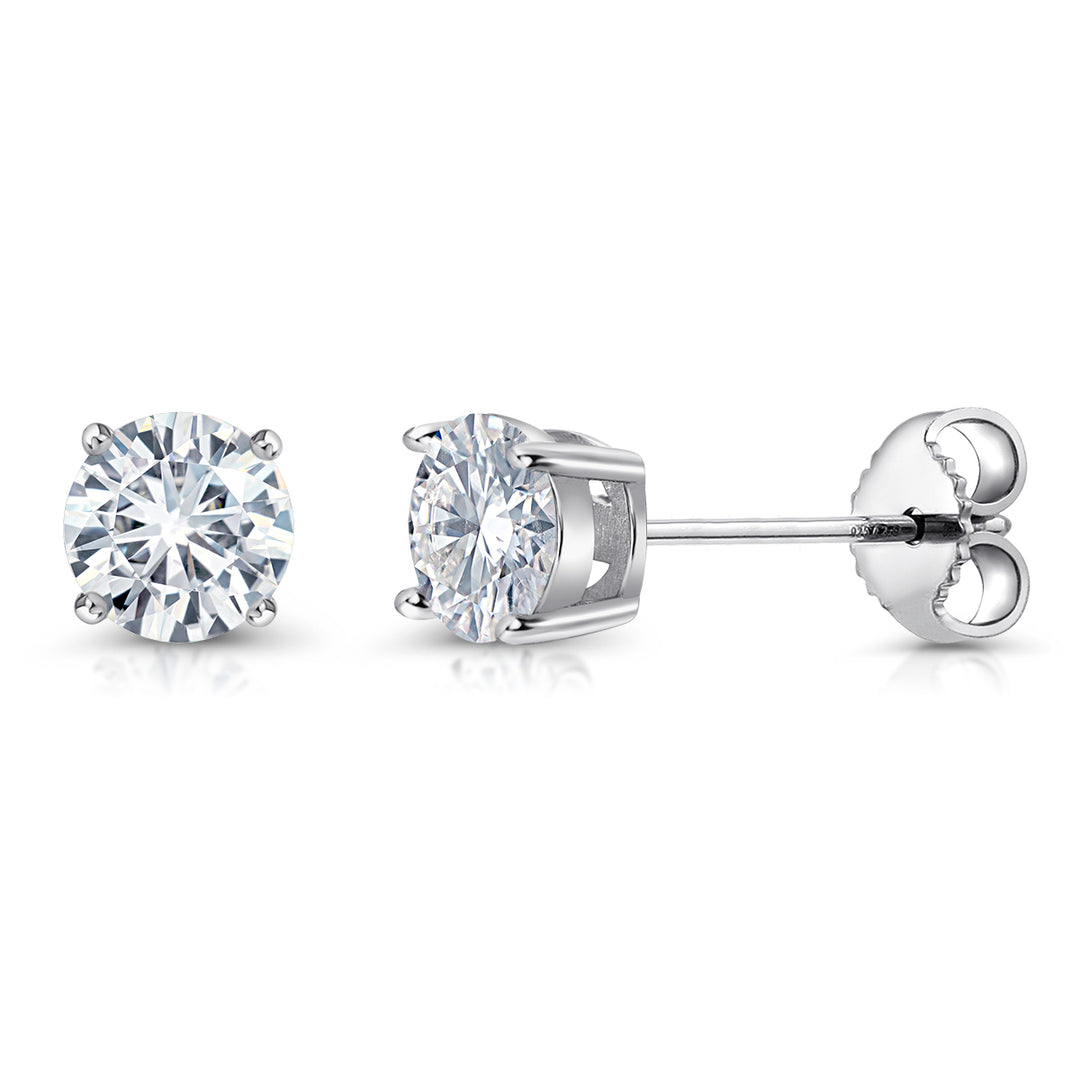 925 Sterling Silver 5mm Round 0.82Cttw DEF Color Moissanite Studs,  Lab Created Moissanite Studs, Moissanite Basket Setting Studs, Friction Back Studs