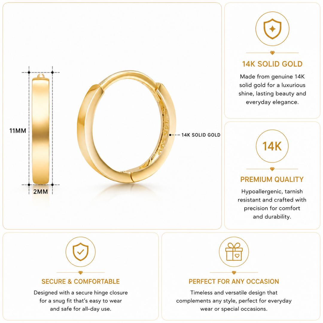 Solid 14K Yellow Gold Huggies, Hoop Huggies Earrings, Huggies, Dainty Hoop Earrings, Tiny Huggies Earrings, Circle Huggies, Yellow Gold Huggies, Classic Huggies